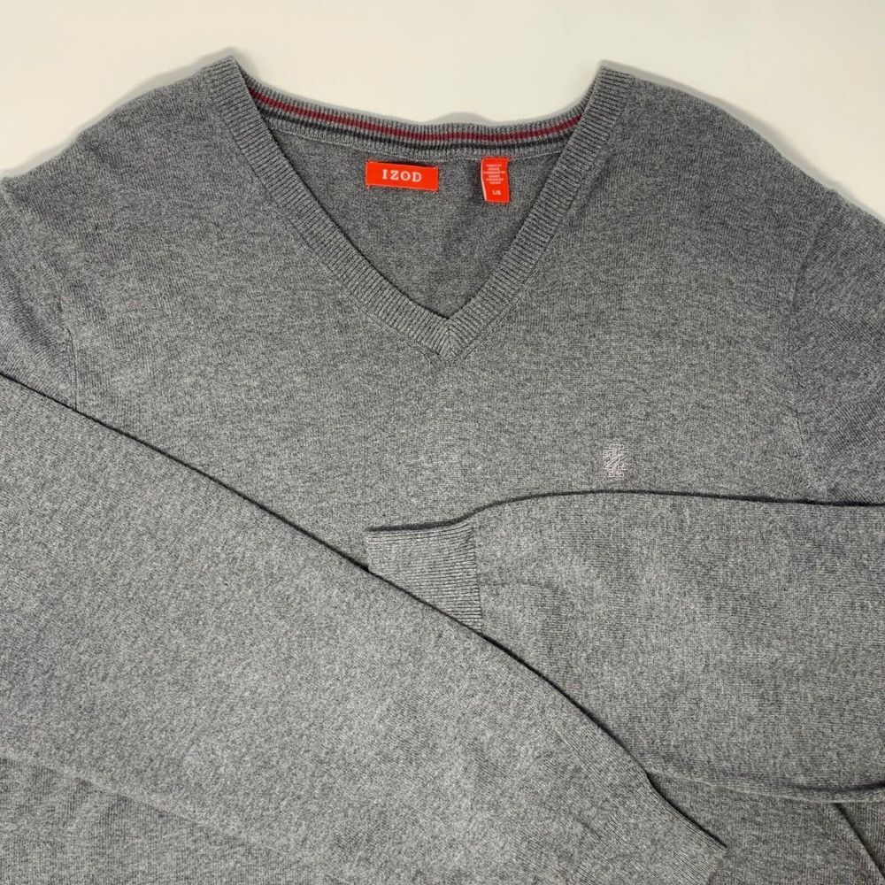 IZOD V-neck Grey‎ Men's Pullover Sweater Size Large